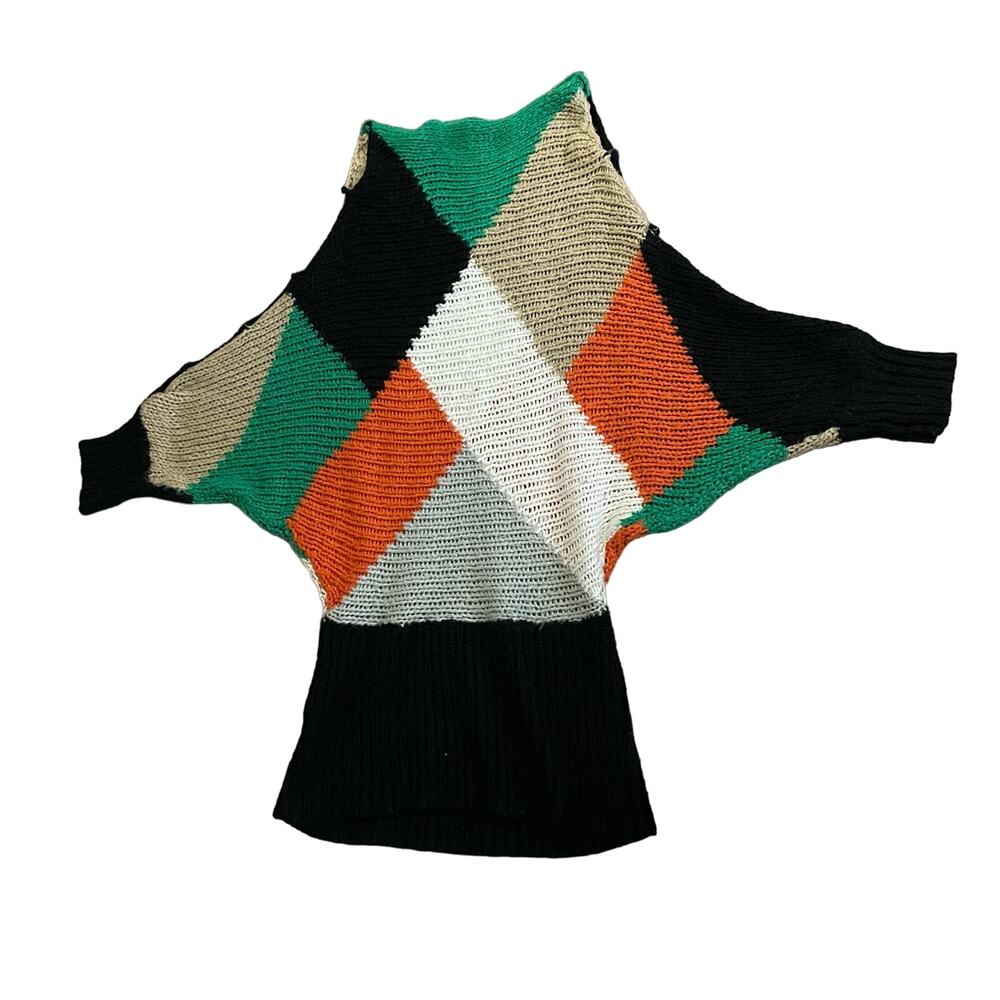 Vintage Y2K green orange colorblock slouchy knit sweater S - Picture 7 of 7